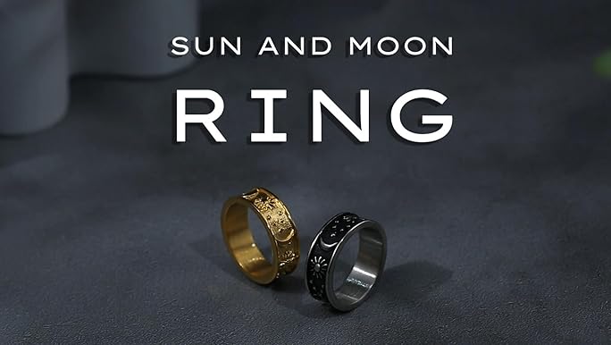 HZMAN 8mm Moon Star Sun Statement Ring Stainless Steel Boho